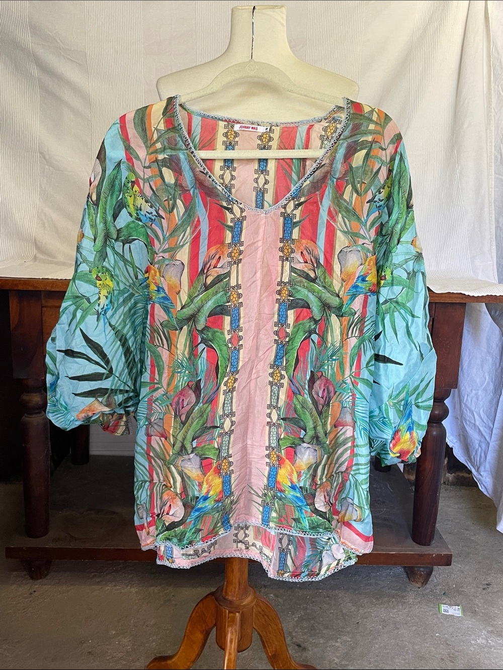 Johnny Was Tropical Floral Tunic in Turquoise, Pink, Green